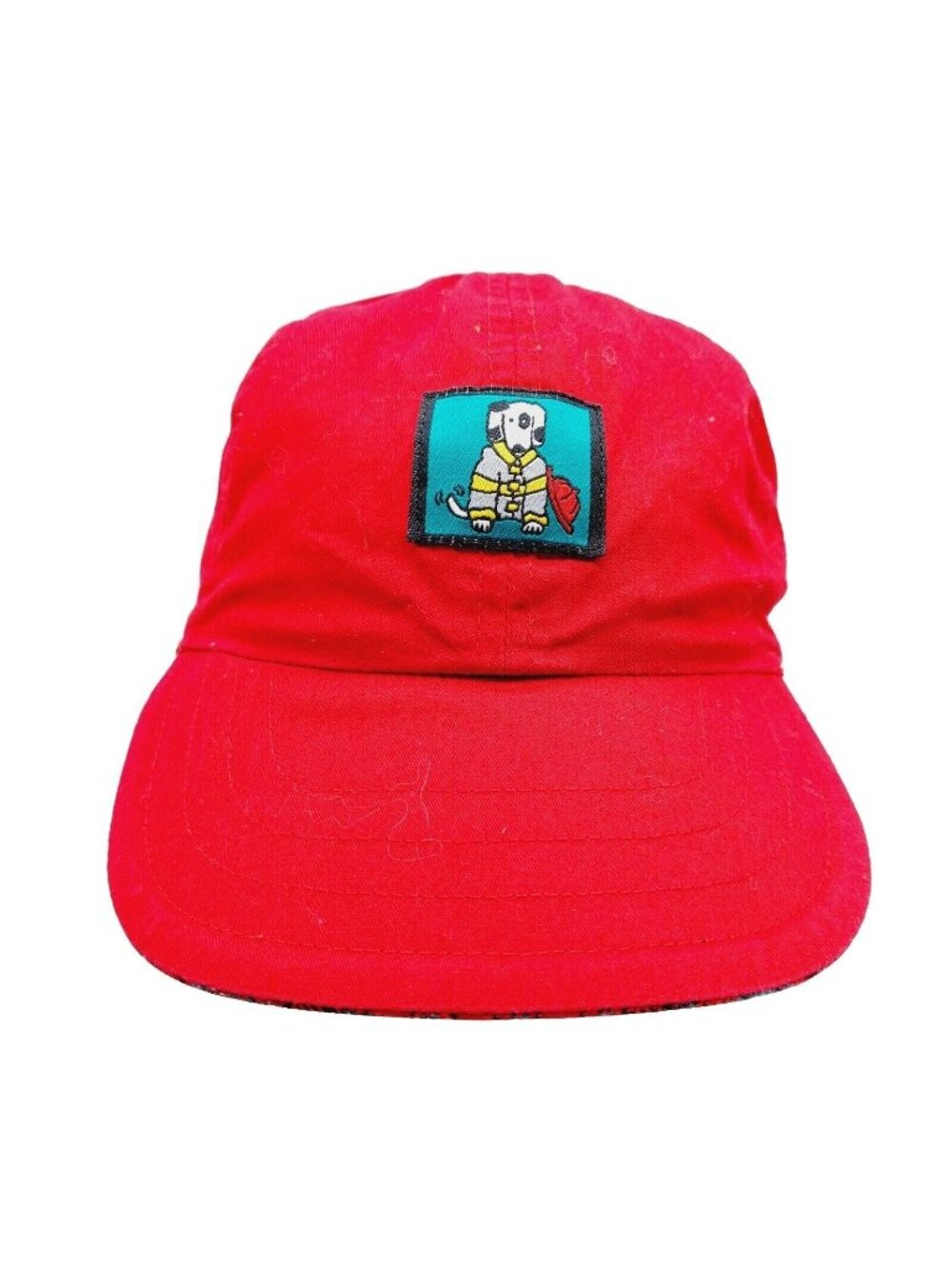 Gymboree Baseball Hat Red Plaid Reversible Fireman Dog Patch Size L / XL